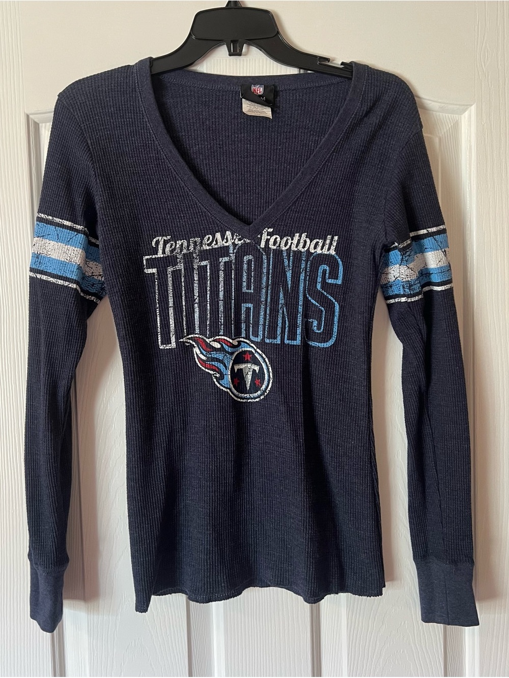 Tennessee Titans Official NFL Vintage Navy V-Neck Long Sleeve Top